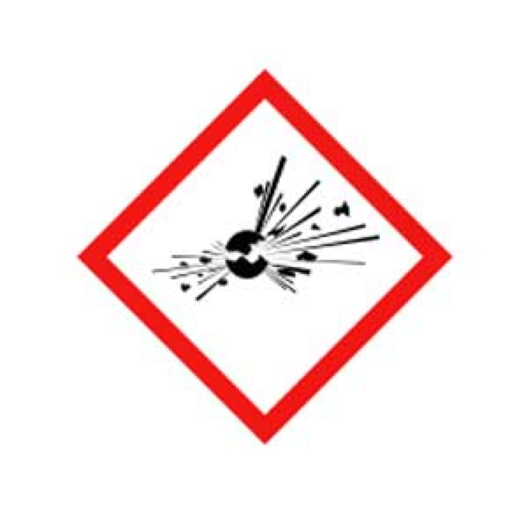 Hva betyr merkene? Produkter merket med dette symbolet inneholder kjemikalier og gjenstander som er eksplosjonsfarlige dersom de utsettes for slag, friksjon, gnister eller varme.