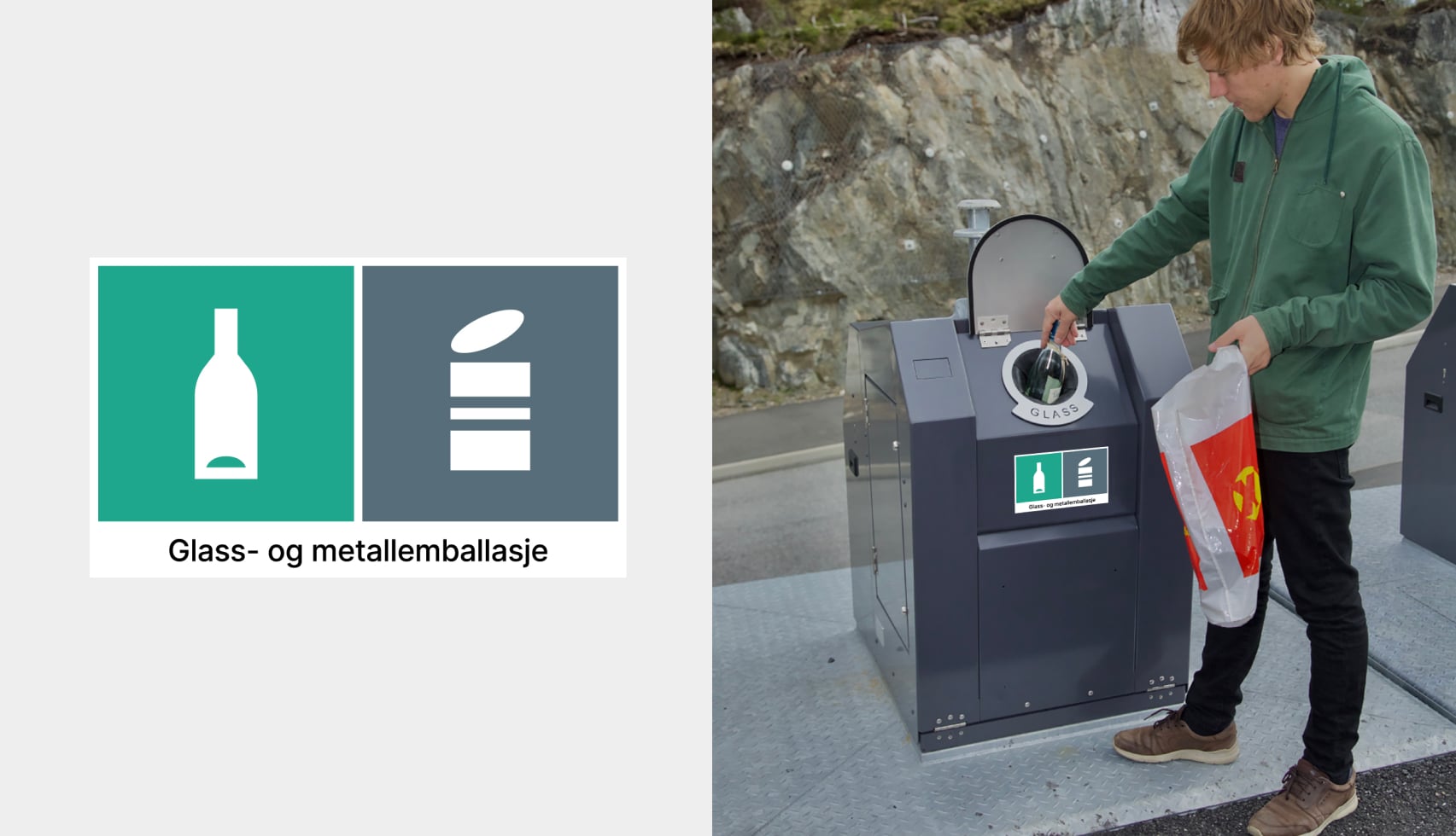 Sorteringsmerker på avfallsbeholdere