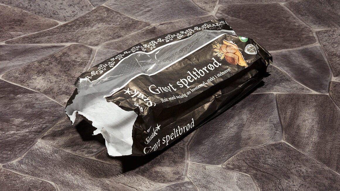 Kildesortering av blandingsemballasje brødposen. Brødbposen består av plast og papir.